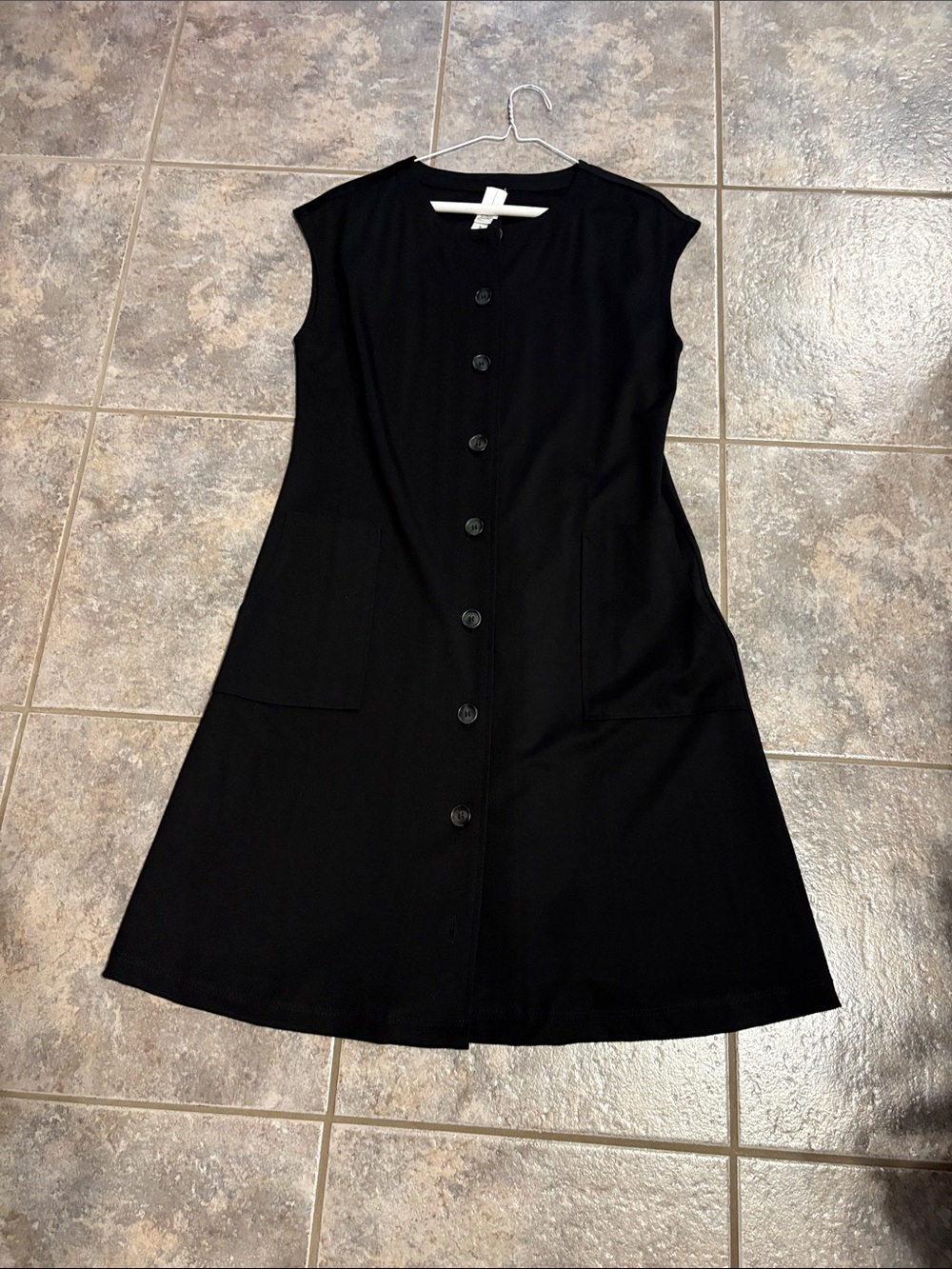 Sleeveless Black Midi Button-Front Dress